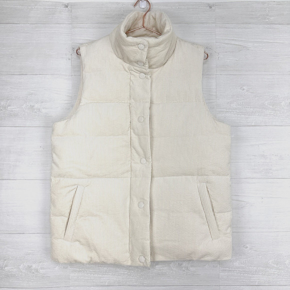 FRNCH Paris Corduroy Puffer Vest Women Size Large Goose Down Cream Full Zip NEW - Picture 2 of 15